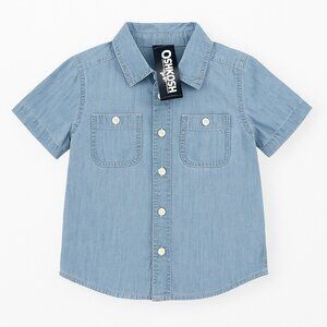 🍁3/$10 OshKosh B’gosh Boys 5T Light Blue Chambray Button Down Shirt Short Sleeve